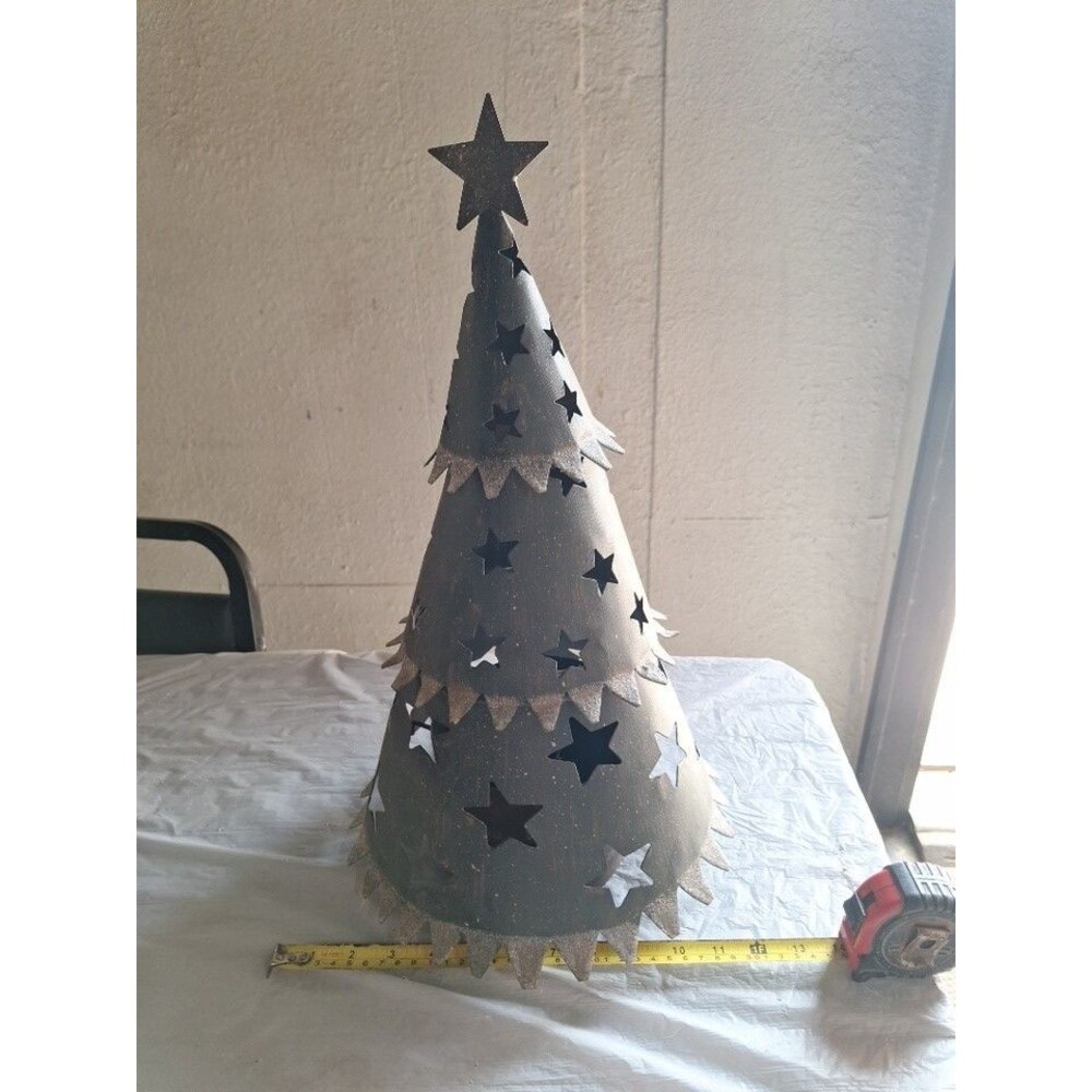 Vintage Metal Christmas Tree With Large Candle Holder Holiday Decor Rustic